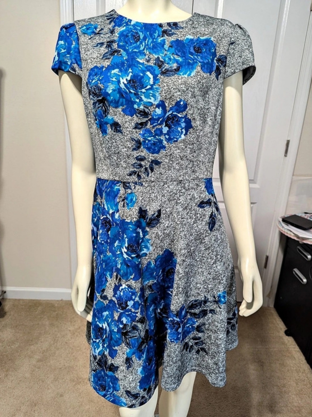Betsey Johnson Floral Midi Dress in Blue & Gray Size 12
